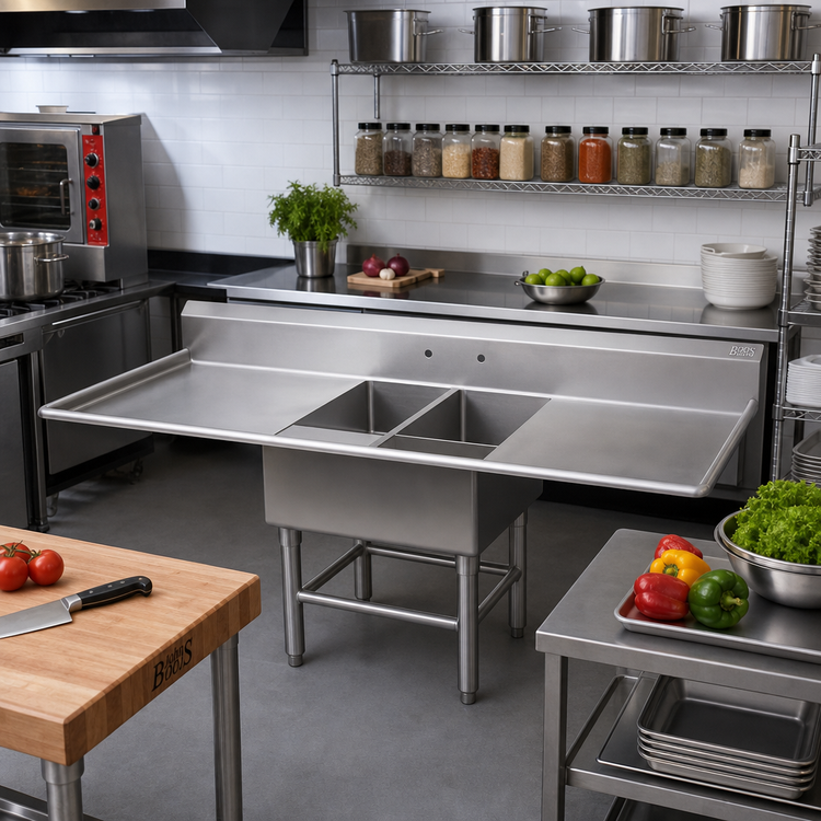 Product image #2 for John Boos Pro-Bowl 2-Compartment Platter Sink with Left and Right 30-Inch Drainboards