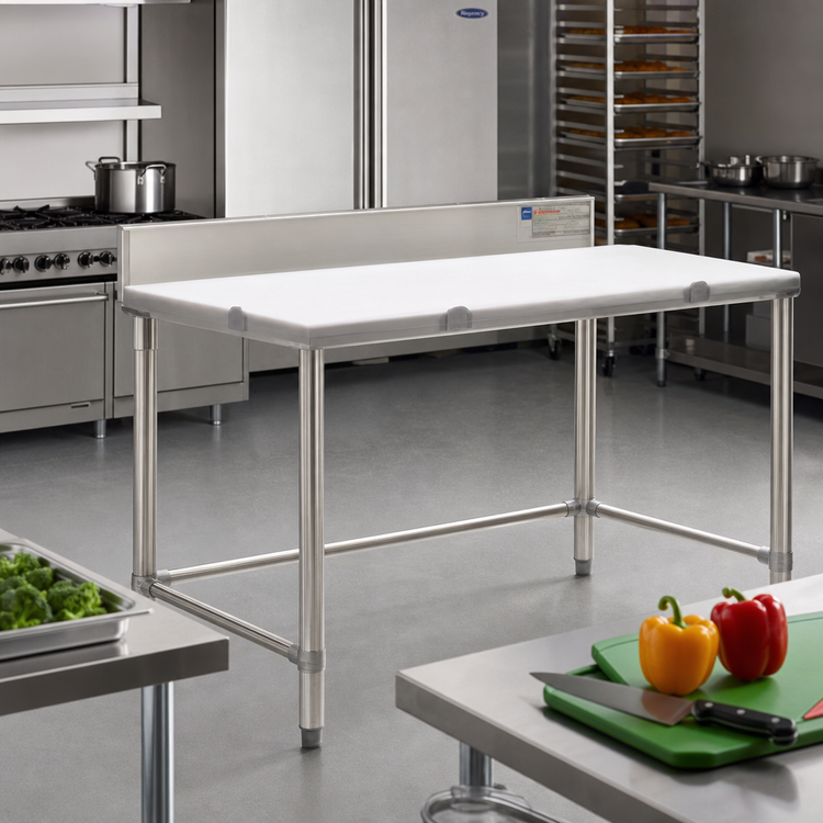 Product image #2 for Eagle Group 96-Inch x 24-Inch Poly Top Cutting Table with Removable 304 Stainless Steel Backsplash
