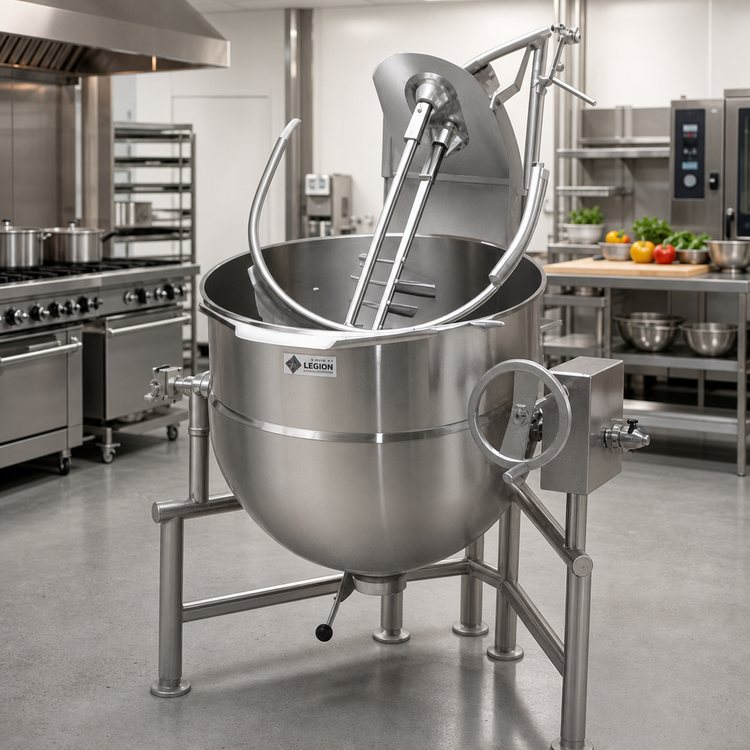Product image #2 for Legion 80-Gallon Direct Steam Tilting Kettle with 2/3 Jacket and Tri-Leg Base