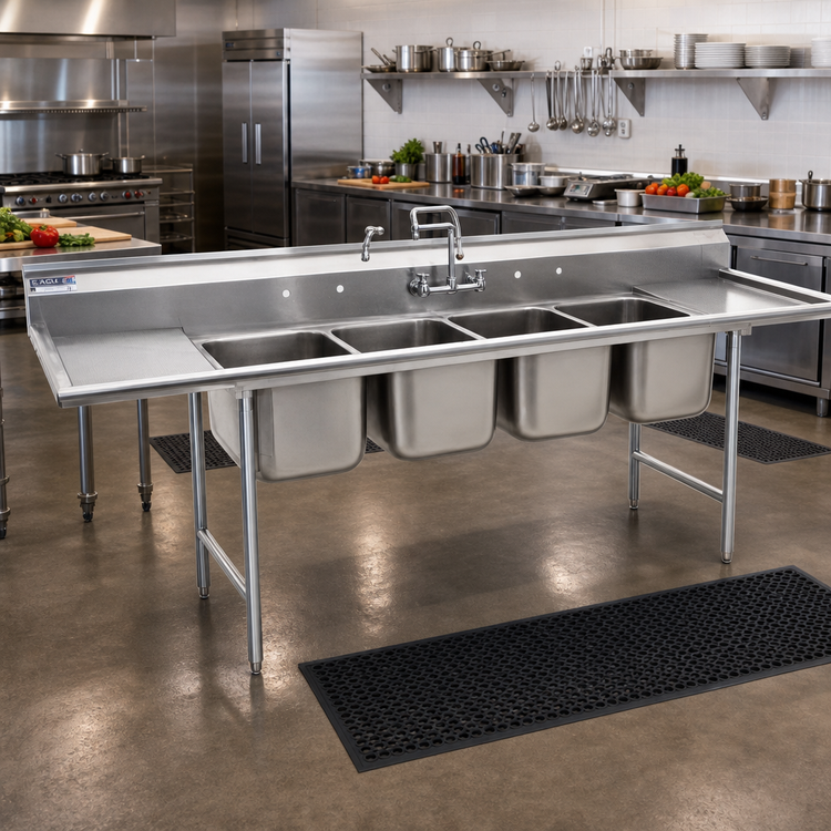 Product image #2 for Eagle 314 Series 128" Four-Compartment Stainless Steel Commercial Sink with Dual 24" Drainboards