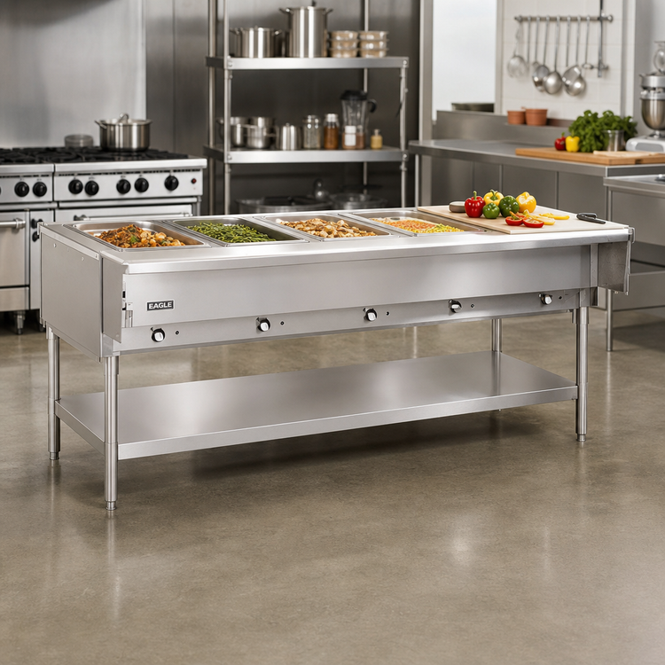 Product image #2 for Eagle Group 79-Inch Natural Gas Hot Food Table with 5 Dry Wells, Open Base, and Cutting Board