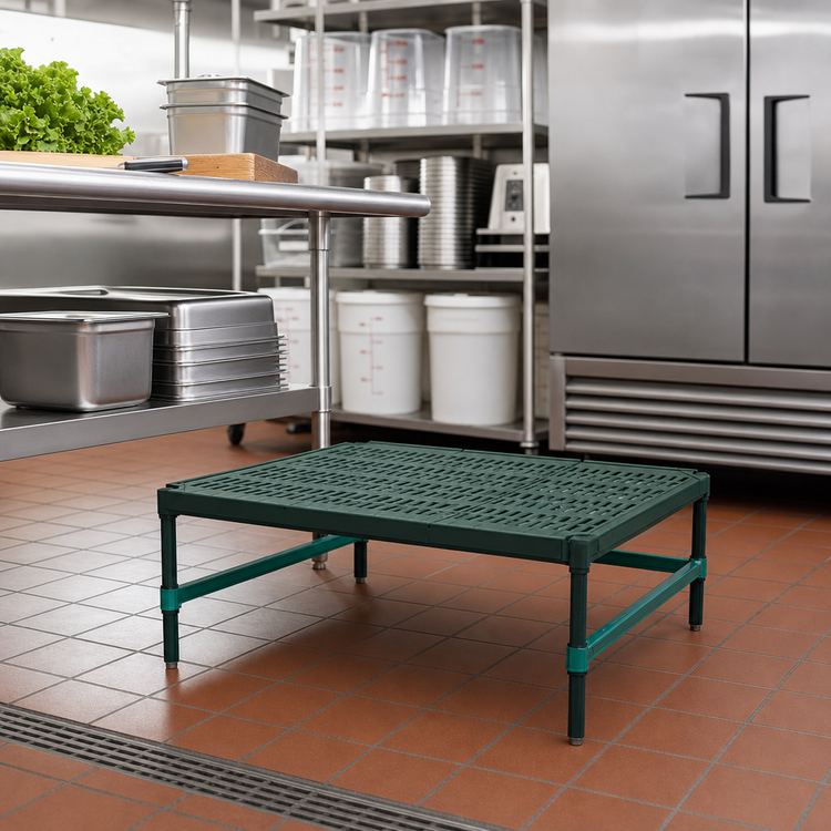 Product image #2 for QuadPlus Stationary Dunnage Rack with 3-Sided Frame, 24 x 24 x 14 Inch, 1000 lb Capacity, Green Epoxy Finish