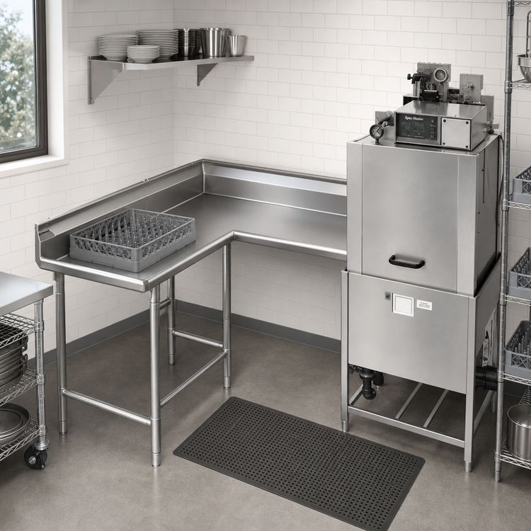 Product image #2 for Spec-Master Corner Clean Dishtable, 84 Inch Machine-to-Corner x 60 Inch Corner-to-End, 14/304 Stainless Steel