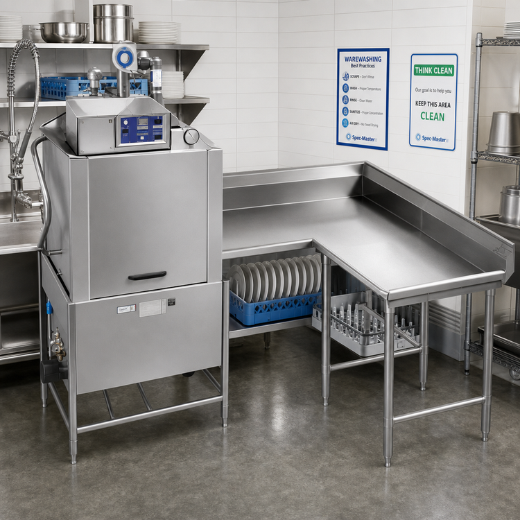 Product image #2 for Spec-Master Corner Clean Dishtable, 84 Inch Machine-to-Corner x 60 Inch Corner-to-End, 14/304 Stainless Steel