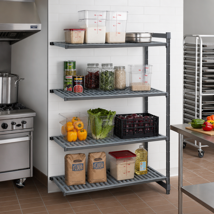 Product image #2 for Cambro Camshelving Basics Plus 18 x 48 x 84 Inch 4-Shelf Vented Add-On Polymer Shelving Unit, Brushed Graphite