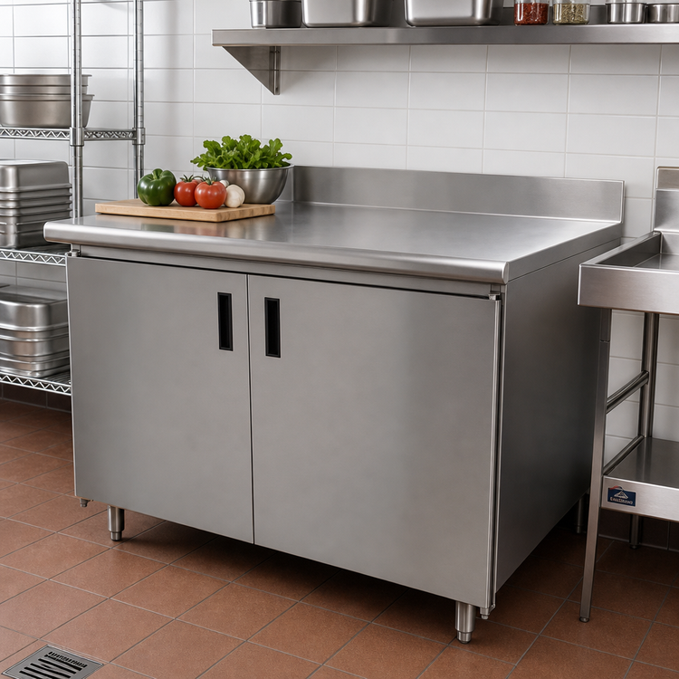 Product image #2 for Advance Tabco Special Value Series Enclosed Work Table with Sliding Doors, 48 x 24 Inch, 16-Gauge 304 Stainless Steel Top