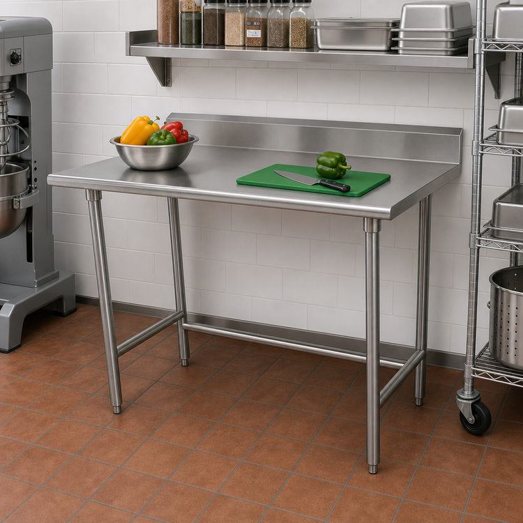 Product image #2 for Advance Tabco Special Value Series 48-Inch x 24-Inch 16-Gauge 304 Stainless Steel Work Table with 5-Inch Backsplash
