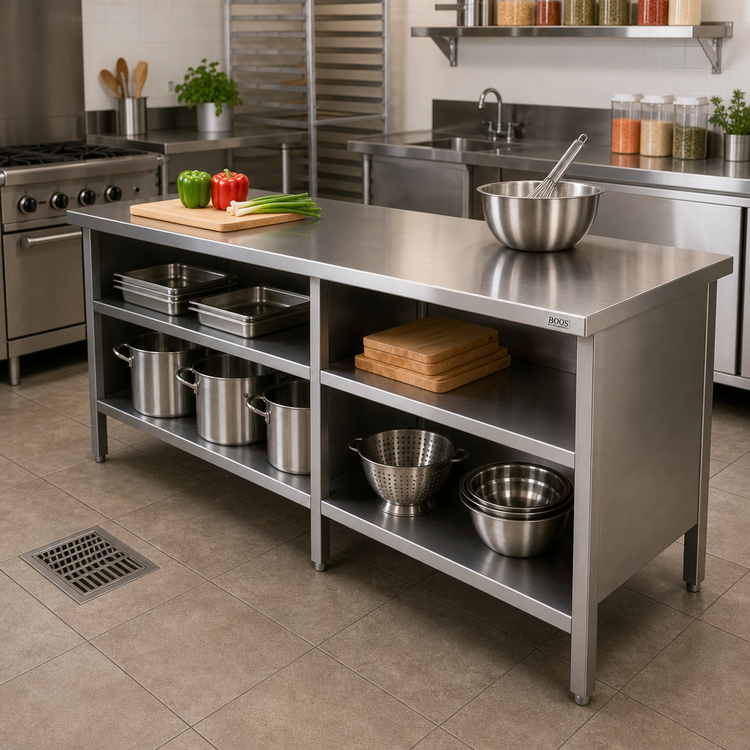 Product image #2 for John Boos EBOS6-3084 84" x 30" 16 Gauge Stainless Steel Open Front Work Table with Undershelf