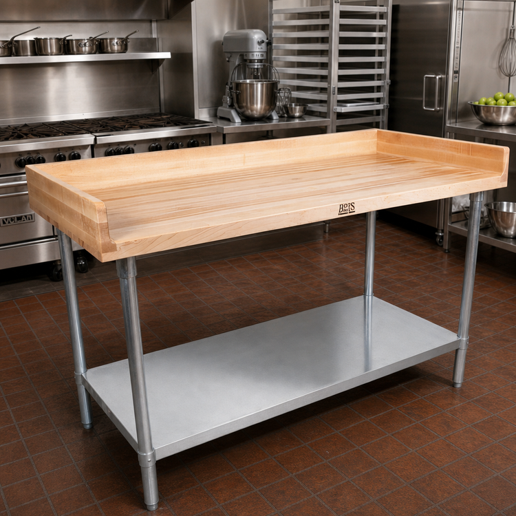 Product image #2 for John Boos DNS14 60" x 36" Bakers' Top Wood Work Table with Galvanized Undershelf
