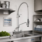 Thumbnail image #2 for Fisher 53449 Spring Pre-Rinse Unit with Add-On Faucet, 6-Inch Swing Spout, 8-Inch Adjustable Wall Mount, Stainless Steel