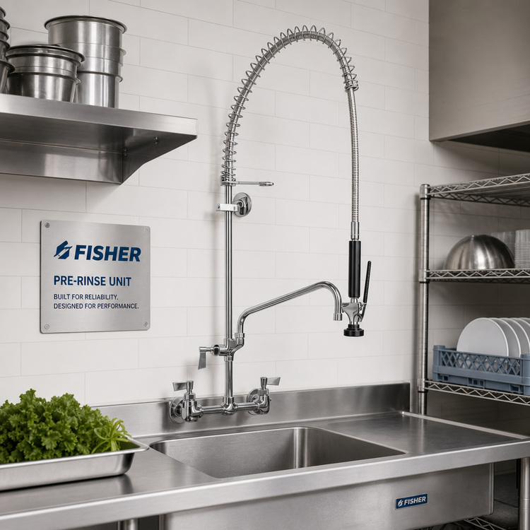 Product image #2 for Fisher Spring Pre-Rinse Unit with Add-On Faucet and 6-Inch Swing Spout, 8-Inch Adjustable Wall Mount, Stainless Steel