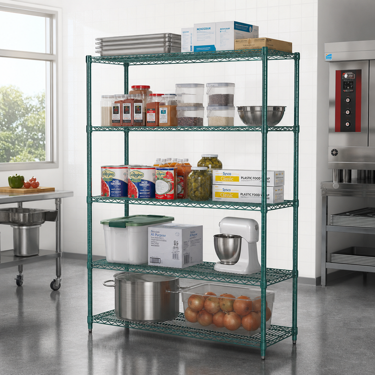 Product image #2 for Eagle Redi-Pak Stationary 5-Tier Wire Shelving Unit, 48 x 18 x 74 Inches, Green Epoxy Finish