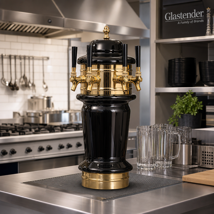 Product image #2 for Glastender Monaco 3-Faucet Glycol-Cooled Draft Dispensing Tower with Polished Brass Finish