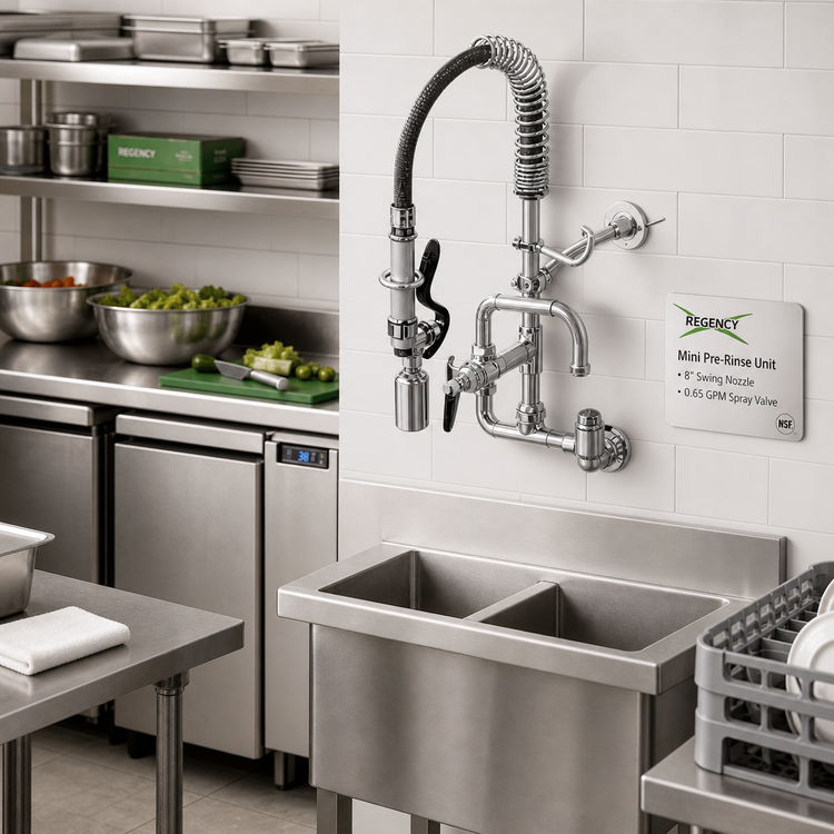 Product image #2 for Mini Pre-Rinse Wall Mount Unit with 8-Inch Swing Nozzle and 0.65 GPM Spray Valve