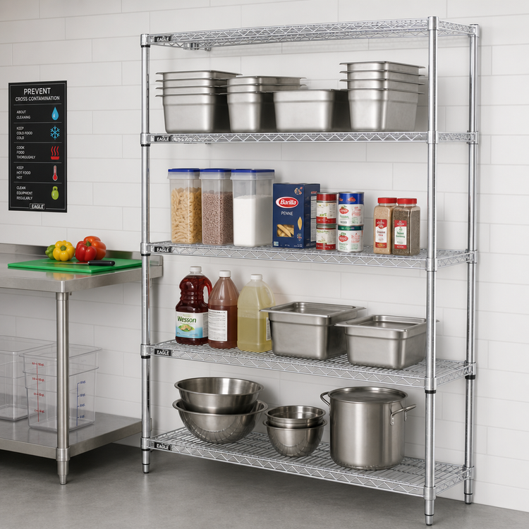 Product image #2 for Eagle Group 4-Tier Add-On QuadTruss Wire Shelving Unit, Chrome-Plated, 60" W x 24" D x 63" H