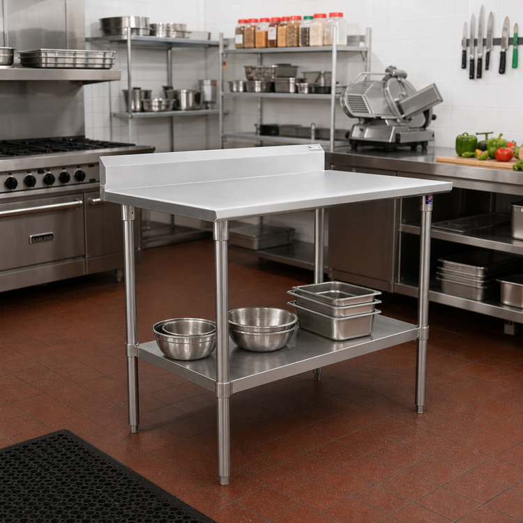 Product image #2 for John Boos Stallion 60-Inch x 30-Inch 16-Gauge Stainless Steel Work Table with 5-Inch Backsplash and Undershelf
