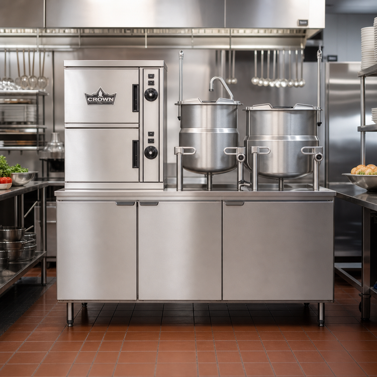 Product image #2 for Crown SCX-10-6-6 Two-Compartment Convection Steamer with Dual 6-Gallon Kettles, Floor Model