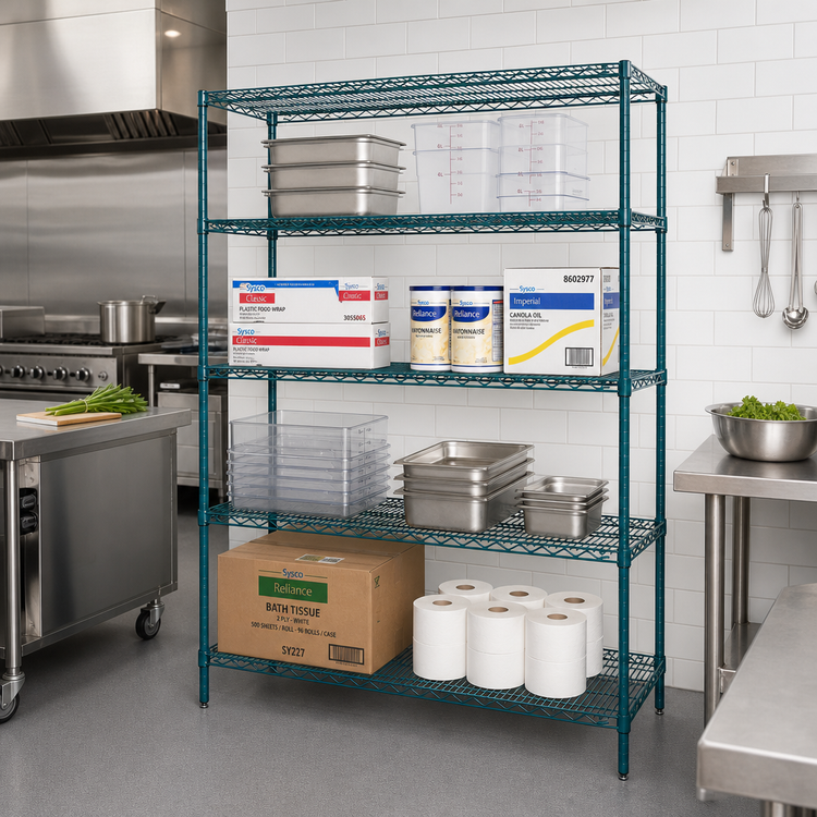 Product image #2 for Eagle Redi-Pak 4-Tier Wire Shelving Unit, 60 Inch W x 18 Inch D x 63 Inch H, Stationary, Blue-Green Hybrid Epoxy Finish