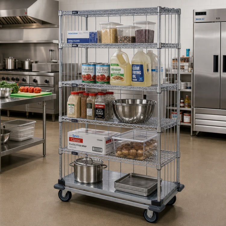 Product image #2 for Quantum 48-Inch x 24-Inch x 70-Inch Mobile Enclosure Cart with 5 Shelves, Chrome-Plated Finish