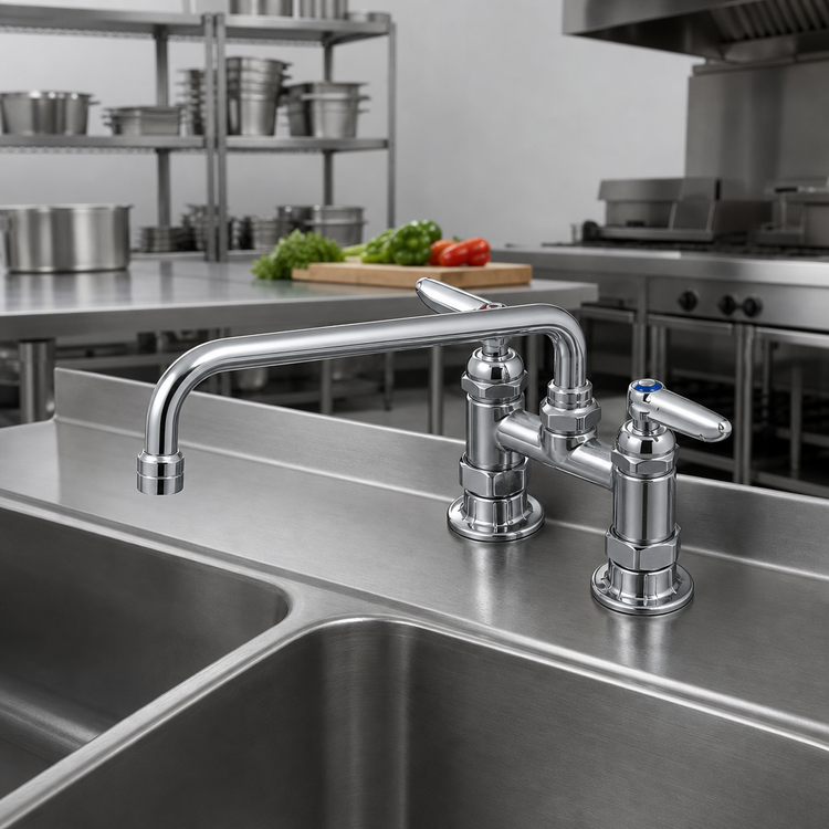 Product image #2 for T&S Brass B-0225-CR-K-F10 Double Pantry Faucet, 4" Deck Mount, 12" Swing Nozzle