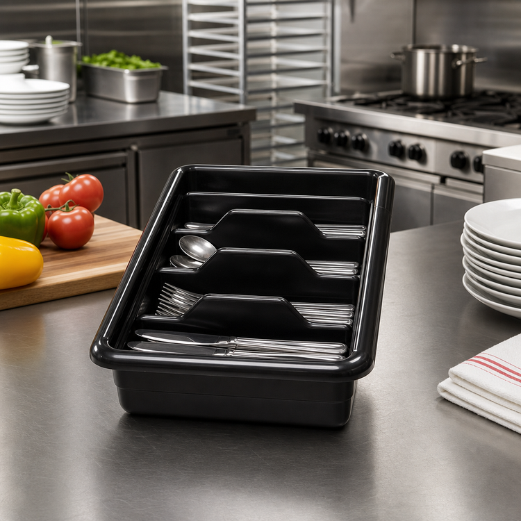Product image #3 for Cambro Cambox® 4-Compartment Cutlery Box, Black Hi-Gloss Plastic, 11-3/8 x 20-7/16 x 3-3/4 Inches