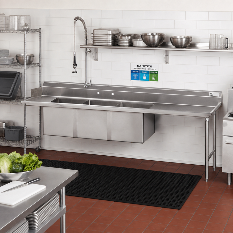 Product image #2 for Advance Tabco Right-Hand 3-Compartment Sink Table with 41-Inch Drainboard, 107-Inch Wide