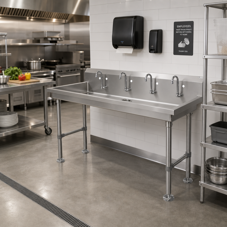 Product image #2 for John Boos 80-Inch Freestanding Multi-Station Hand Wash Sink with 4 Single 1-Inch Faucet Holes