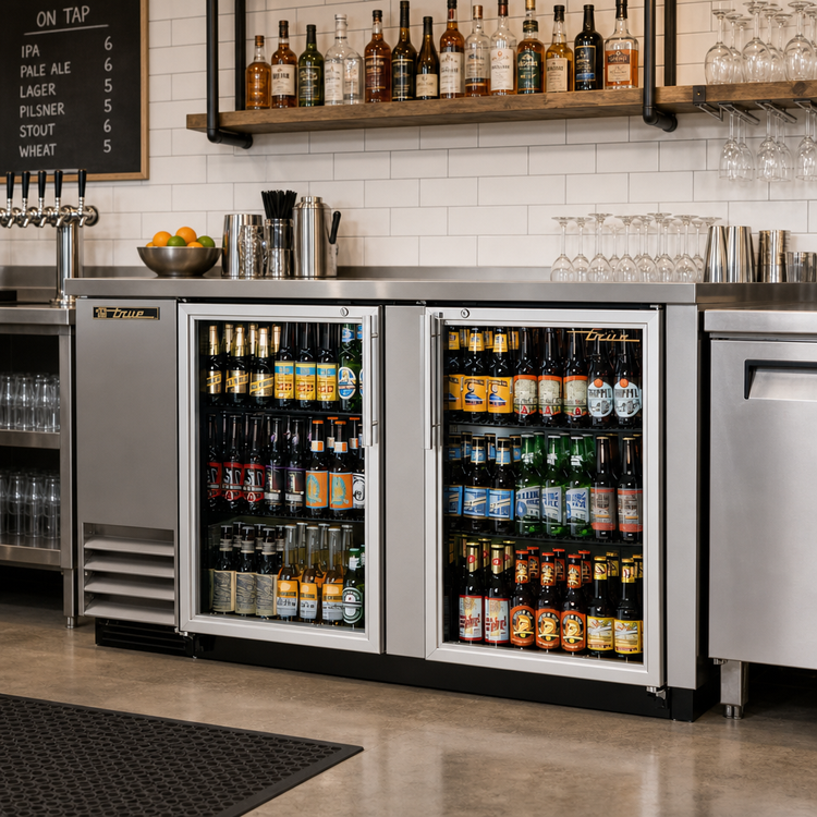 Product image #2 for True Two-Section Back Bar Cooler with Glass Doors, 69-1/8 Inches Wide, Left-Side Condensing Unit