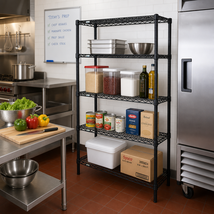 Product image #2 for Quantum 30"W x 18"D x 54"H Wire Shelving Starter Kit, 4-Shelf, Black Epoxy Antimicrobial Finish
