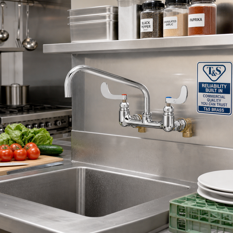 Product image #2 for T&S Brass Big-Flo Wall Mount Mixing Faucet with 12-Inch Swing Nozzle, 8-Inch Adjustable Centers