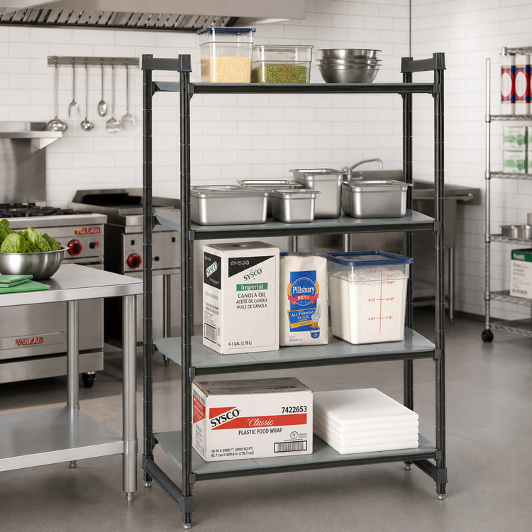 Product image #2 for Cambro Camshelving Basics Plus 4-Tier Solid Stationary Starter Unit, 30 x 24 x 64 Inches, Brushed Graphite
