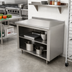 Thumbnail image #2 for Advance Tabco 48 Inch x 24 Inch Open Front Cabinet Base Work Table with Mid-Shelf, 14 Gauge 304 Stainless Steel Top, and 1-1/2 Inch Rear Up-Turn