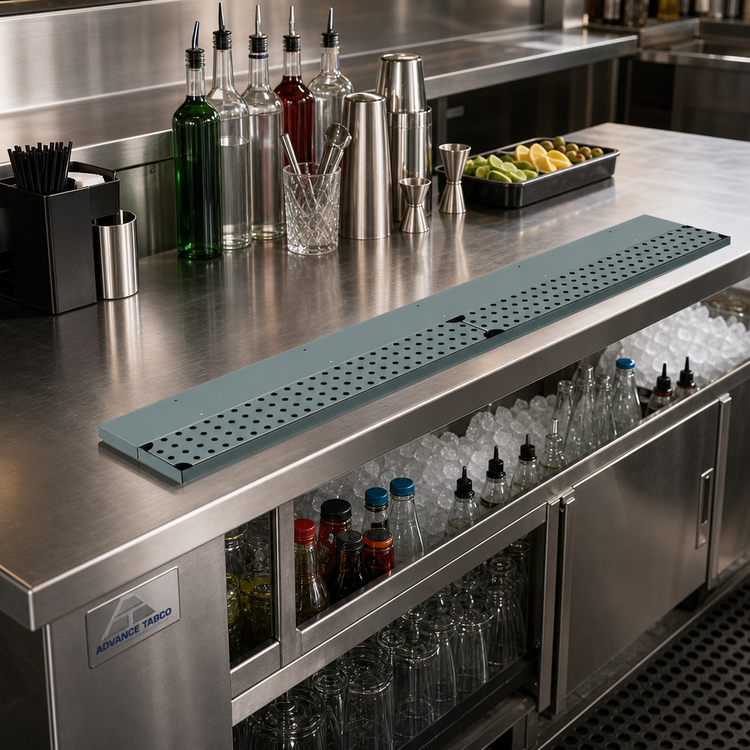 Product image #2 for Advance Tabco DRKR-42 42-Inch Stainless Steel Underbar Bar Drink Rail with 2 Removable Grates