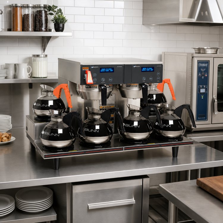 Product image #2 for BUNN AXIOM 0/6 Twin Automatic Fill Commercial Drip Coffee Brewer with 6 Lower Warmers, 15 Gallons Per Hour