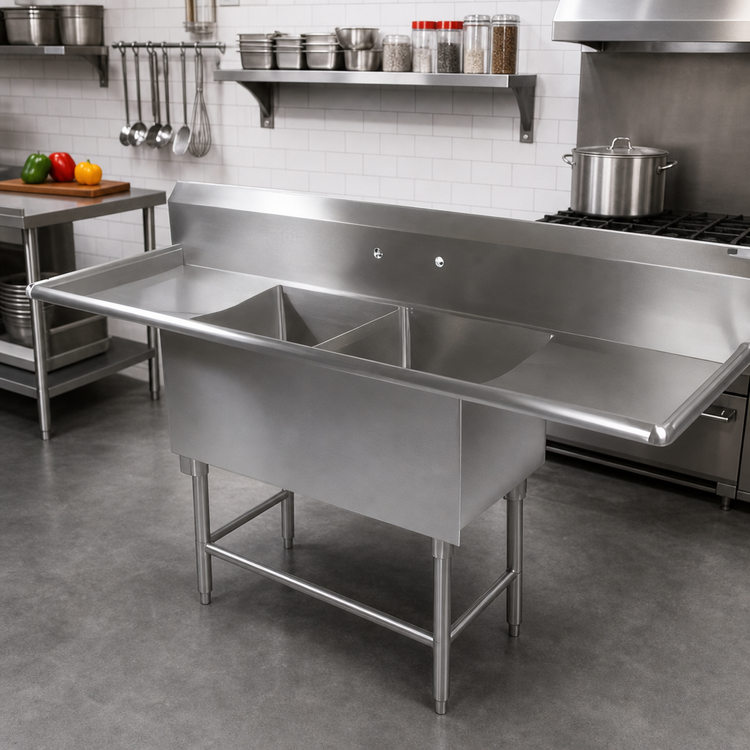 Product image #2 for John Boos Pro-Bowl Two-Compartment Stainless Steel Sink with Dual Drainboards, 20 x 20 x 14 Inch Bowls, 79-1/4 Inch Wide