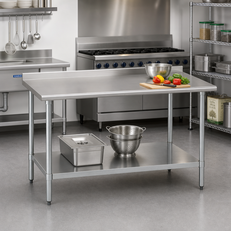 Product image #2 for Eagle Group Deluxe Series Stainless Steel Work Table with Rear Upturn and Adjustable Galvanized Undershelf, 84 x 24 Inches