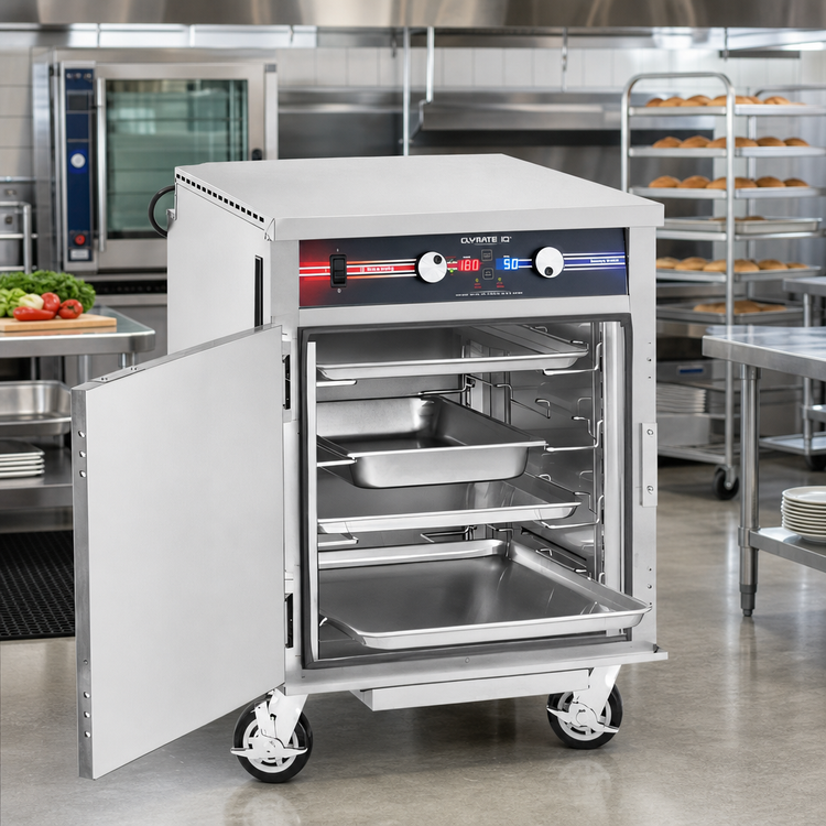 Product image #2 for FWE Clymate IQ Mobile Humidified Holding Cabinet, Single Door, 6 Full-Size 18 x 26 Tray Capacity