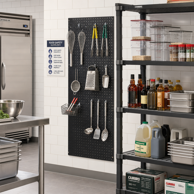 Product image #2 for Cambro Camshelving Pegboard Storage System for Premium, Elements XTRA & Basics Plus Shelving, 18 x 48 Inch, Matte Black ABS