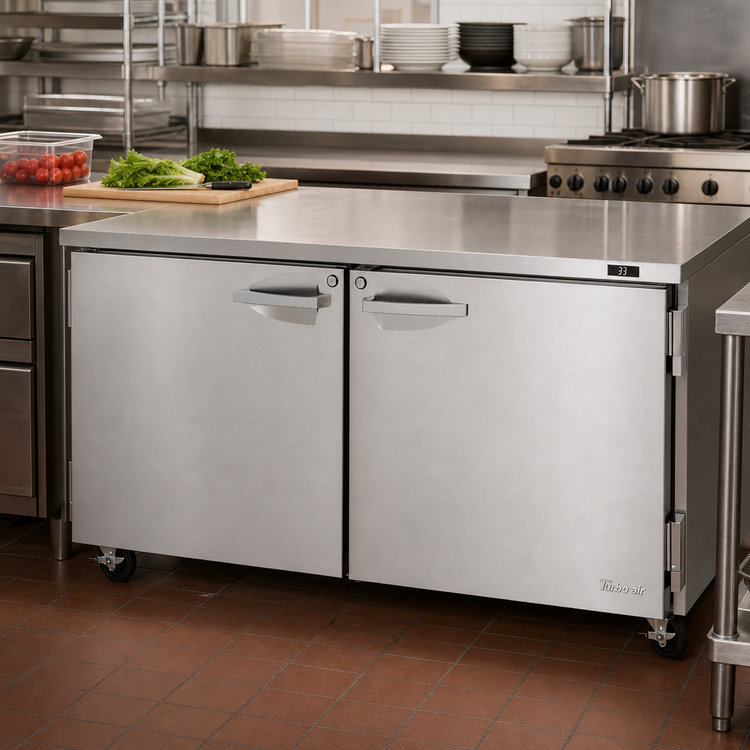 Product image #2 for Turbo Air PRO Series Two-Section Undercounter Refrigerator, 15.5 Cu. Ft., Solid Doors, 60-1/4 Inch Wide