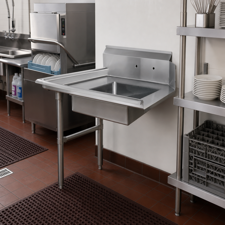 Product image #2 for Steel Works Stainless 26 x 30 Inch Left-to-Right Straight Soiled Dish Table with 9-3/4-Inch Backsplash