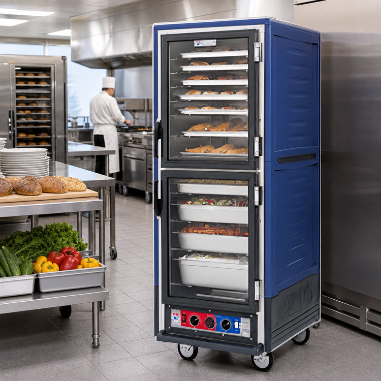 Product image #2 for Metro C5 3 Series Mobile Full-Height Heated Holding & Proofing Cabinet with Blue Insulation Armour, Dutch Solid Aluminum Doors, and Fixed Wire Slides