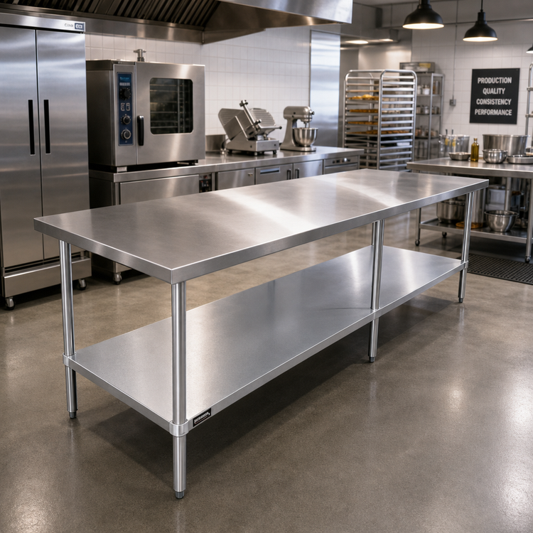 Product image #2 for Sapphire 120-Inch x 24-Inch Stainless Steel Flat Top Work Table with Galvanized Undershelf and Legs