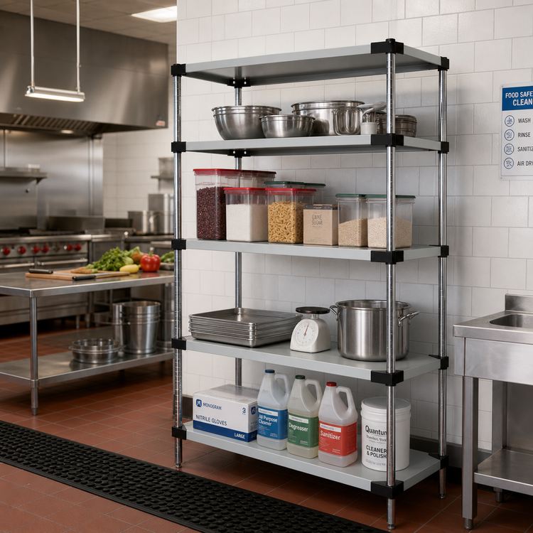 Product image #2 for Quantum Solid Stainless Steel Shelving Starter Kit, 60"W x 24"D x 86"H, 4 Shelves