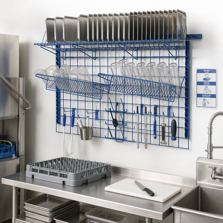 Product image #2 for Quantum Store Grid Medium-Duty Wall-Mounted Starter Kit with Tray Drying Racks, Bottle Holders, and Hooks