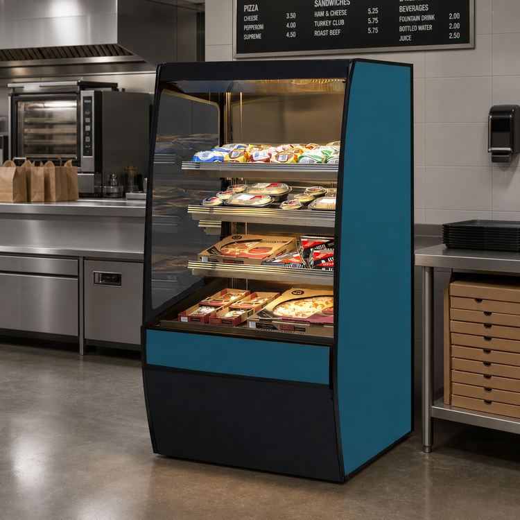 Product image #2 for Federal Industries Vision Series Curved End Self-Serve Heated Merchandiser, 36 x 33 x 60 Inches, 3-Tier Floor Model