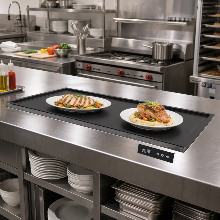 Product image #2 for Vollrath 26-Inch Recessed Drop-In Heated Shelf with Dual Warming Zones, Black Aluminum Hardcoat, 120V