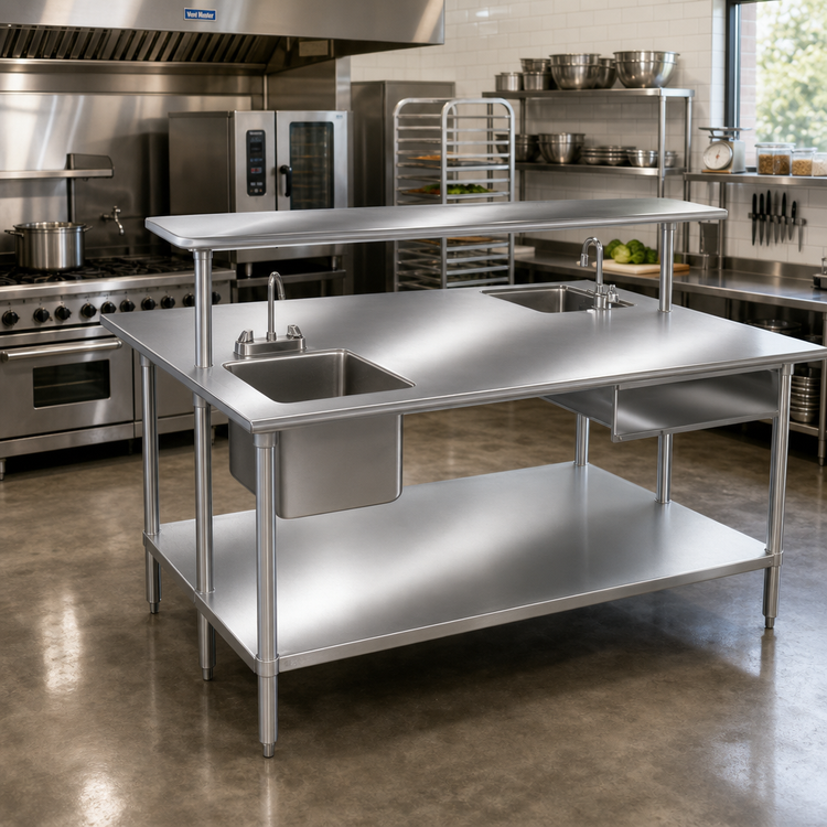 Product image #2 for Advance Tabco 108-Inch x 48-Inch Flat Top Work Table with 304 Stainless Steel Top and Galvanized Undershelf