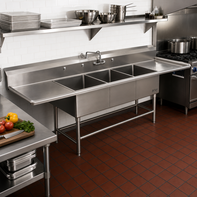 Product image #2 for John Boos Pro-Bowl 4-Compartment Sink With Left and Right 24-Inch Drainboards, 20 x 20 x 14 Bowls