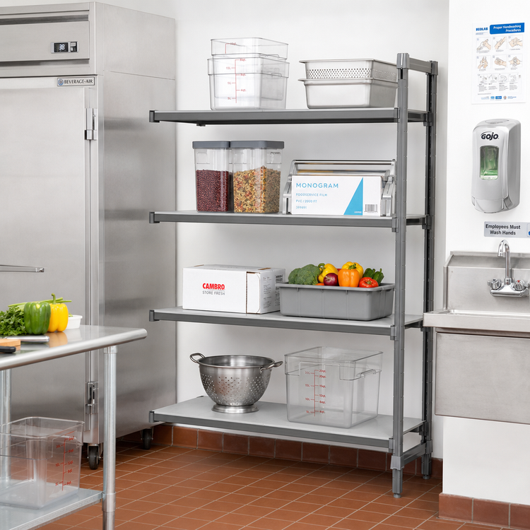 Product image #2 for Cambro Camshelving Basics Plus 4-Tier Solid Polymer Shelving Add-On Unit, 18 x 36 x 64 Inches, Brushed Graphite