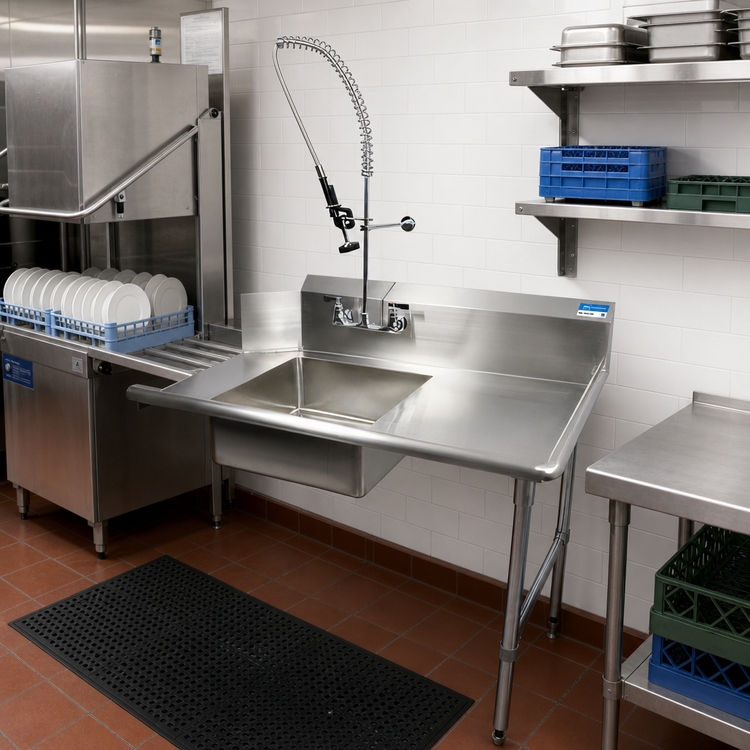 Product image #2 for BK Resources 26-Inch Straight Right-to-Left Soiled Dishtable with 20 x 20 x 8 Pre-Rinse Sink and Included Faucet